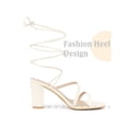 thumbnail image 3 of BLISSFUL STEP Outfit Strappy Lace Up Open Toe Block Heel Sandals for Women Cream 9.5, 3 of 4