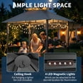 thumbnail image 6 of Heavy Duty Steel Grill Gazebo 8' x 5' – Double-Tier Roof, 7' x 3' Side Awning, LED Lights, Storage Shelves, Hooks – Outdoor BBQ Canopy Shelter for Patio, 6 of 9