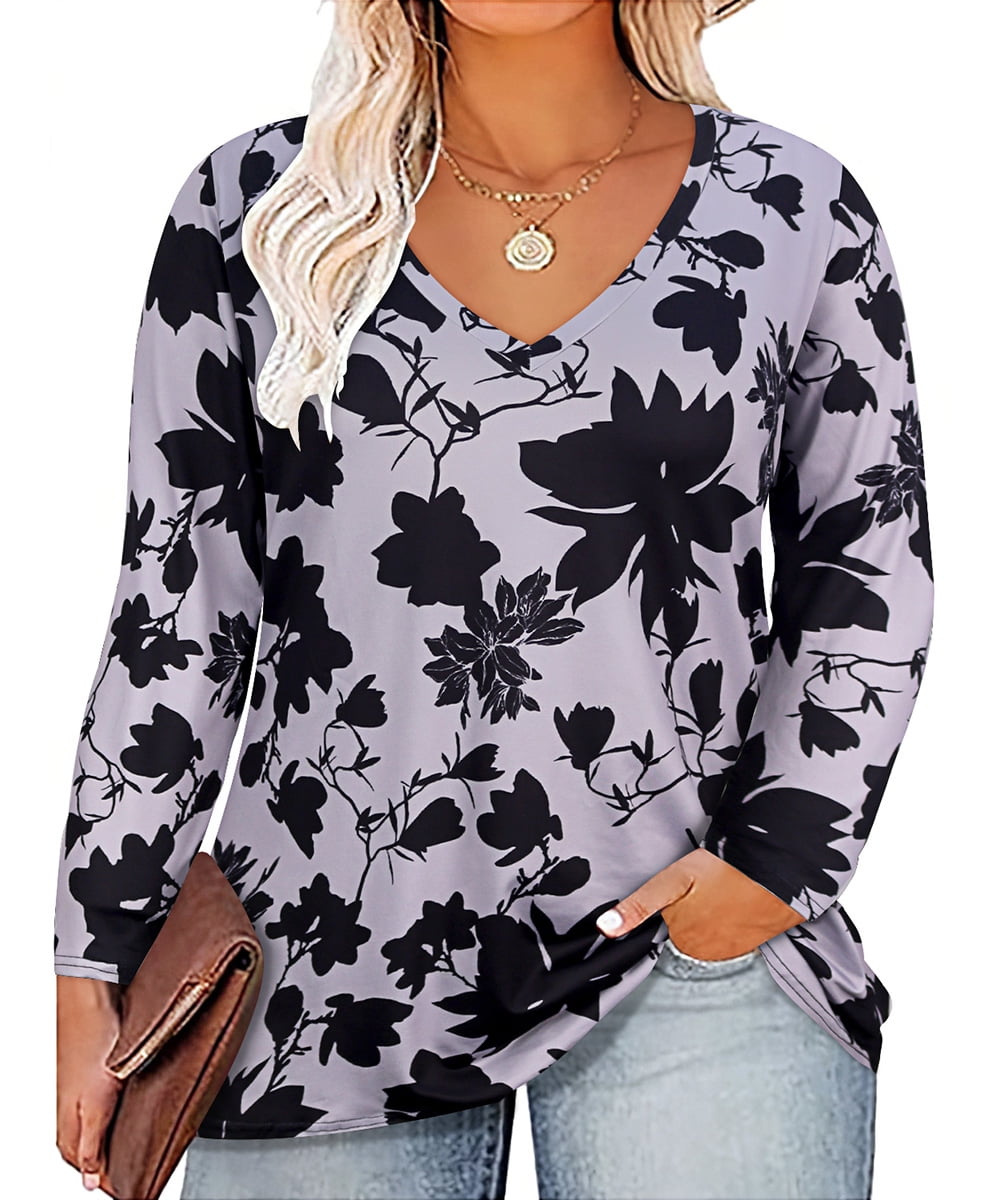 TIYOMI Plus Size Women's Short Sleeve Tunic Top - V-Neck Casual Blouse In Wine Red & Deep Grey