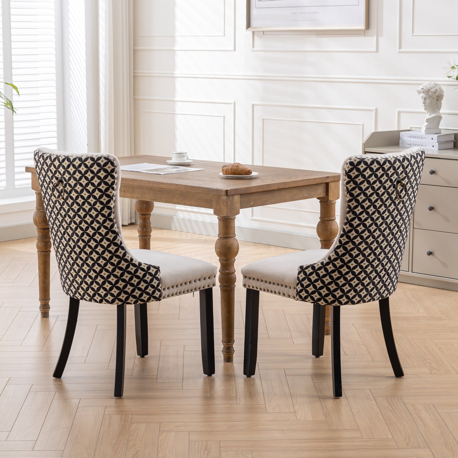 Gewnee Mid-Century Velvet Upholstered Dining Set of 2 with Wood Legs