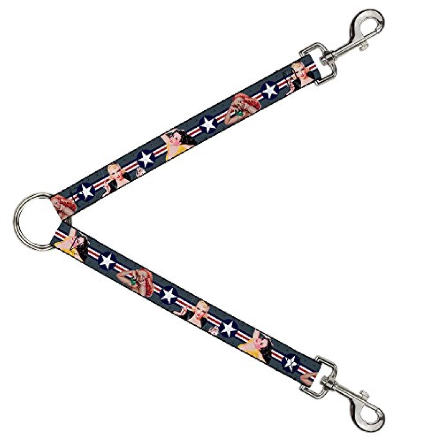 Buckle Down Dog Leash Splitter Pin Up Girl Poses Star Stripes Gray Blue White Red 1 Foot Long 1 Inch Wide
