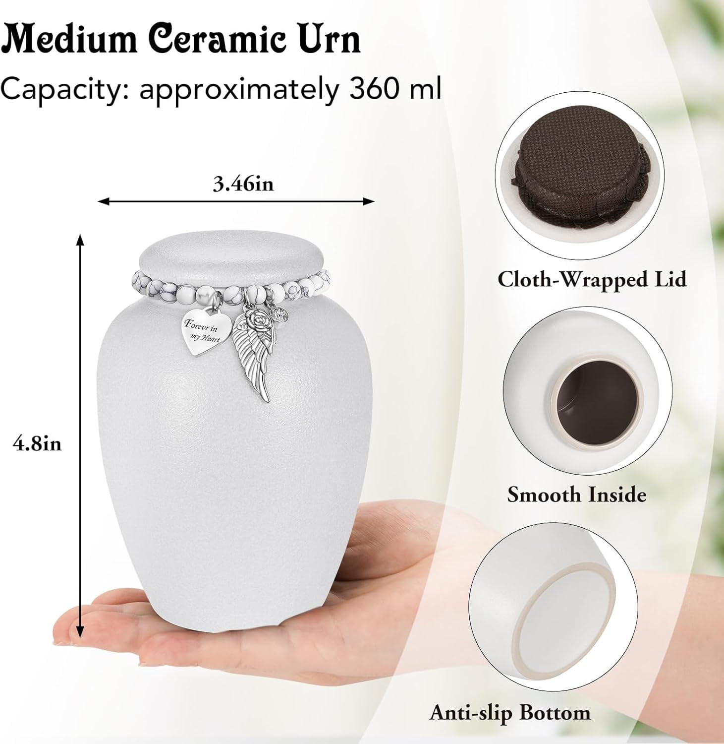 XIUDA Urn for Human Ashes Keepsake- 4.8 Inches Black Ceramic Urn Ashes Keepsake, Medium Memorial Holder Decorative Urn, Funeral Cremation Urns for Women Men