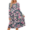 thumbnail image 3 of Noric Women's Crew Neck Long Sleeve Midi Dresses Casual with Pockets Floral Print Relaxed Fit Dresses for Daily Outdoor Holiday Casual, 3 of 8