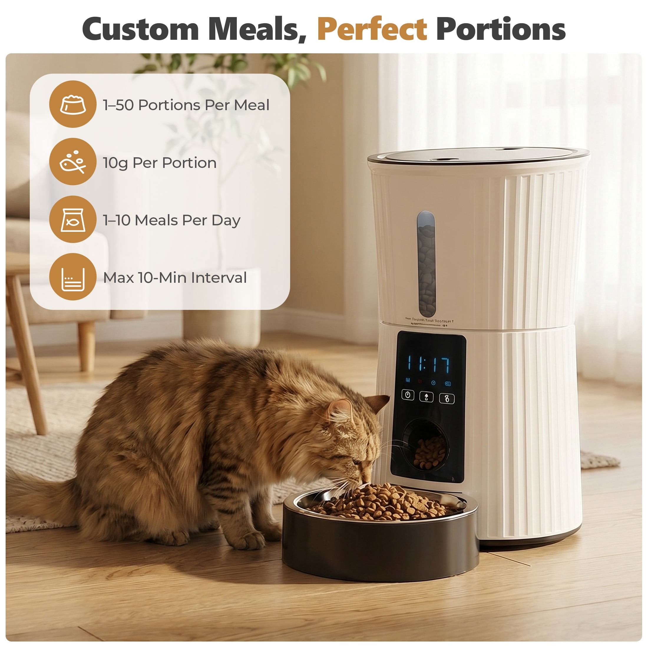 EDX WiFi 4L Automatic Pet Feeder&nbsp;with App, 7-Day Feeding Logs, 10s Voice Recorder & Dual Power, for Home/Weekend Trips,&nbsp;Timed Feeder for Cats & Dogs, White