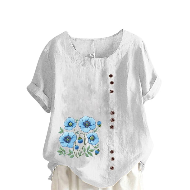 Túnica de Manga Corta Tops para las Mujeres Océano Pescado Impreso Blusa, Ropa Casual Ver Botón Arriba Camiseta