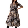 thumbnail image 2 of ICHUANYI Clearance Fashion Women Buttons Bandage Casual Print Dress V Neck Long Sleeve Dress(Black, M) ICHUANYI WER2023081503293, 2 of 7