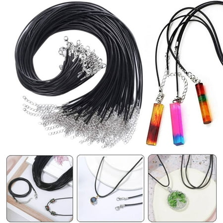 50pcs 18" Black Waxed Necklace Cord, EEEkit 1.5mm Braided Leather Necklace Chains with Lobster Claw Clasp, Bracelet Pendant Necklace Rope String for DIY Jewelry Making Accessories