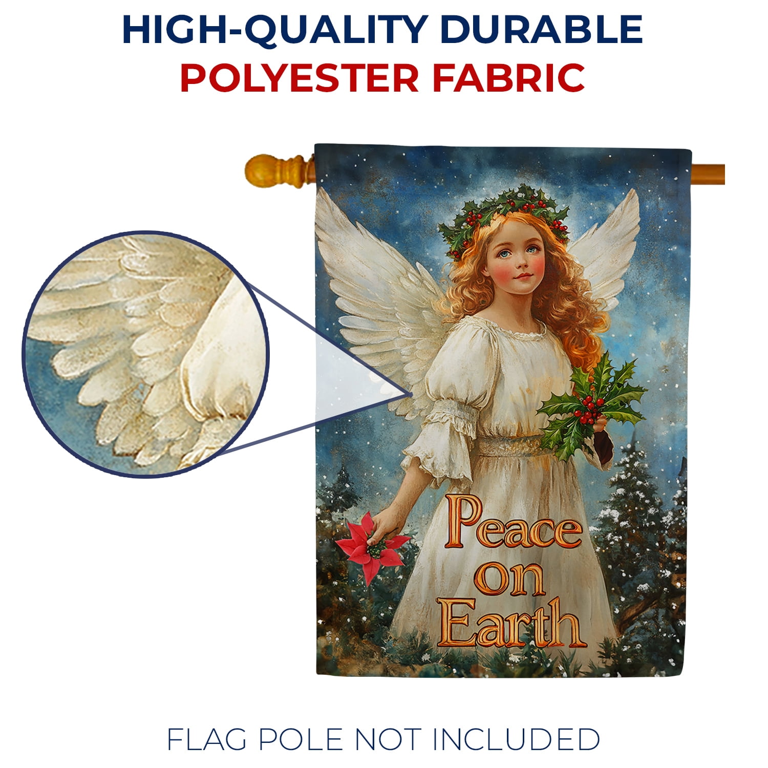 America Forever Angel Peace House Flag, 28 x 40 inch Double Sided, Christmas Religious Banner, Peace on Earth Holly Outdoor Decor, Spiritual Holiday Outside Decorations Yard Flag