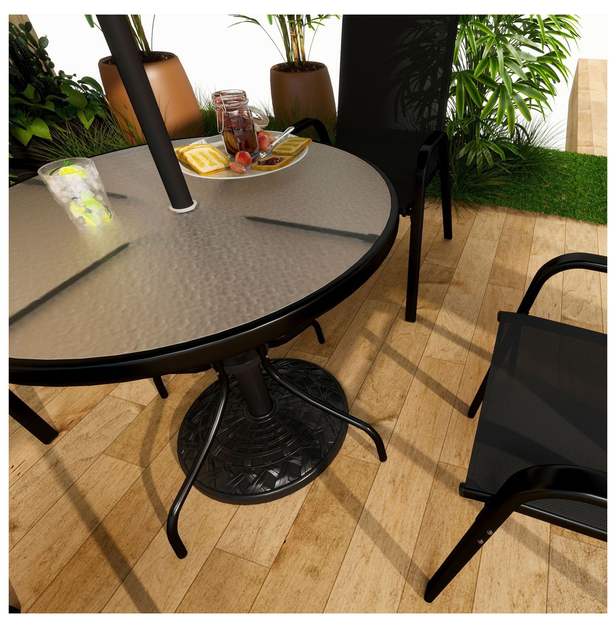 Patio Umbrella Base 26 lbs - Heavy Duty Outdoor Umbrella Stand - 1.5"/1.9" Pole - Round Concrete Holder for Deck, Lawn, Pool - Black