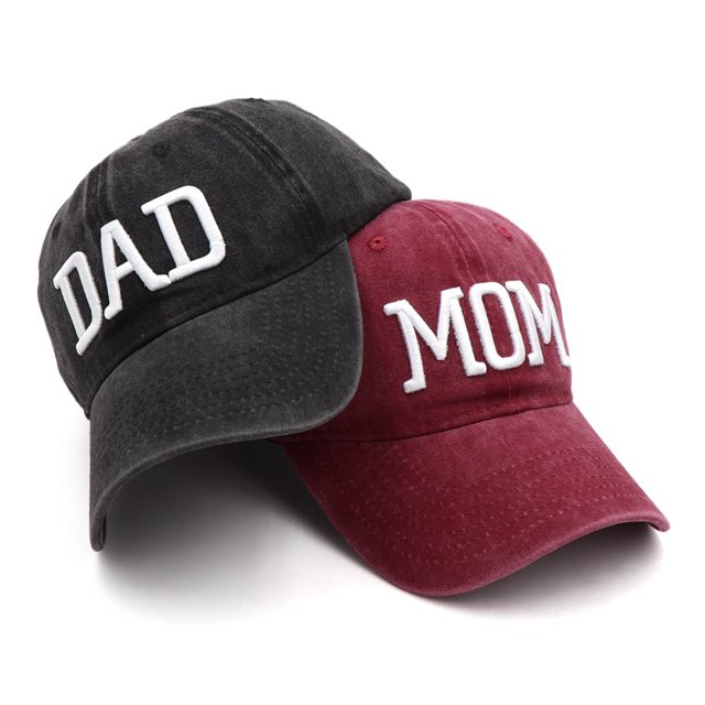 Premium Cotton Mom Dad Baseball Cap Set - 2pcs with 3D Embroidery, Adjustable Velcro Closure, Breathable Unisex Design for Couples, Perfect Gift for Father's Day/Mother's Day/Anniversary, Ideal for