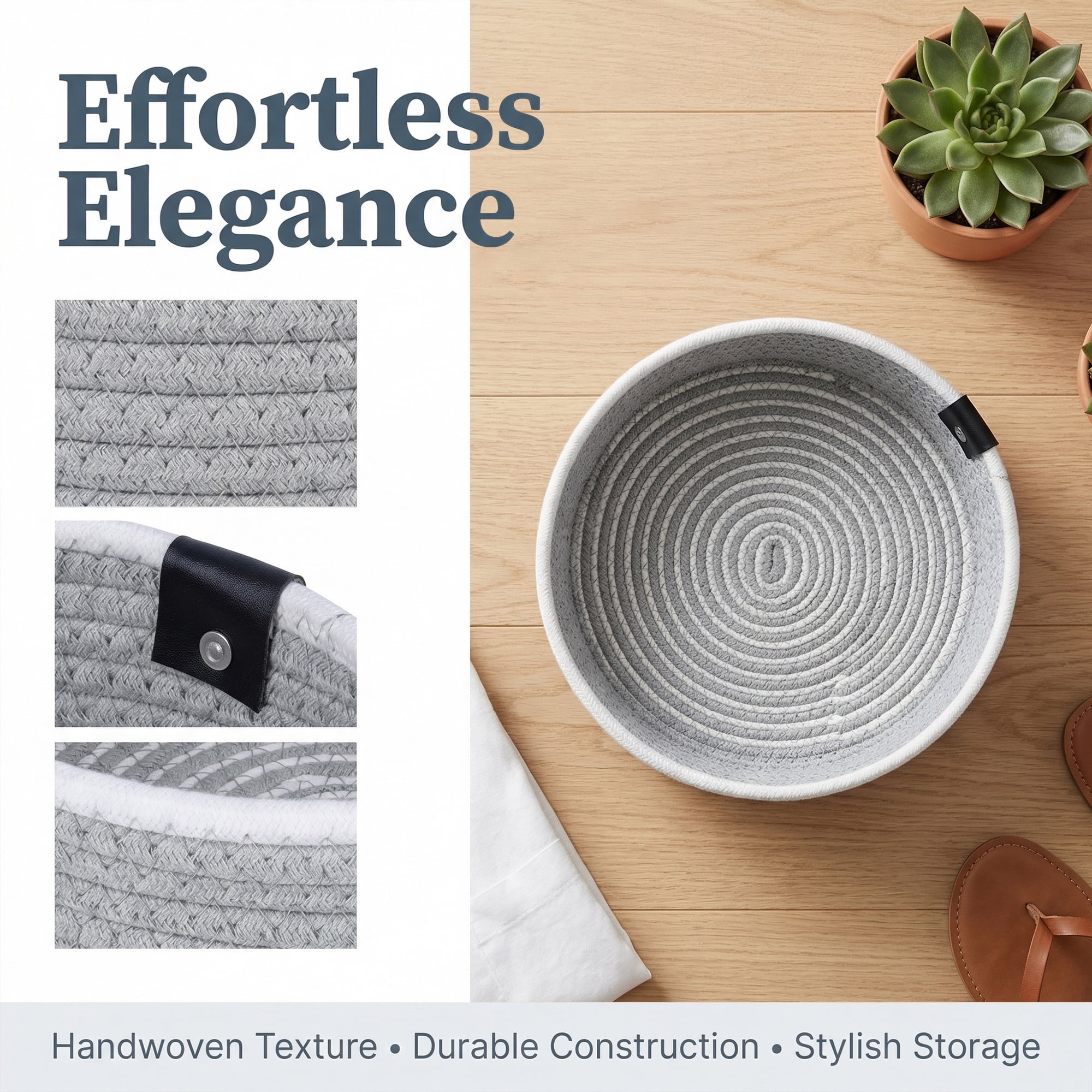 Unique Bargains Woven Storage Basket for Key Tray Bowl Grey 8.3*8.3*3.5in