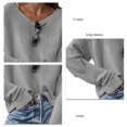 thumbnail image 4 of Suéter de cuello en V de gran tamaño de hombro Slouchy manga larga suéter de color sólido para las mujeres, 4 of 5