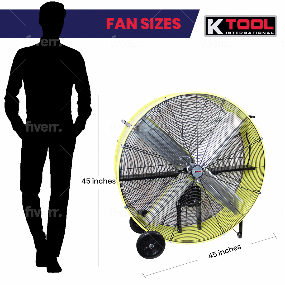 K Tool International 77743-PL4 42" Belt Drive Drum Fan w/8" Wheels, Pallet of 4