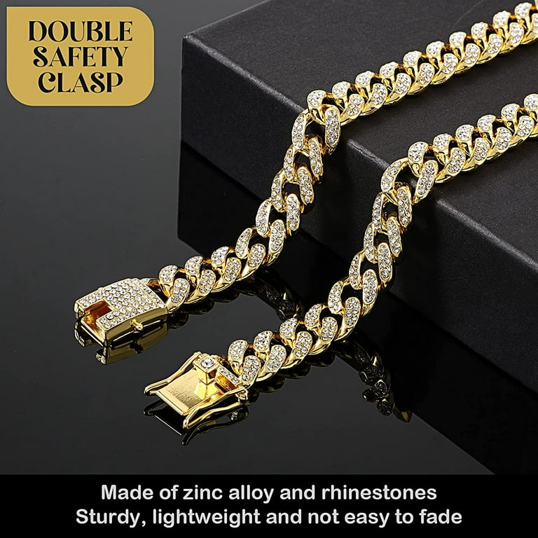  New Gold Chain Dog Collar with Bling Cubic Zirconia Secure  Clasp,15MM Strong Stainless Steel Cuban Link Chain Collars,Luxury Necklace  Walking Collar for Small Medium Dogs : Pet Supplies