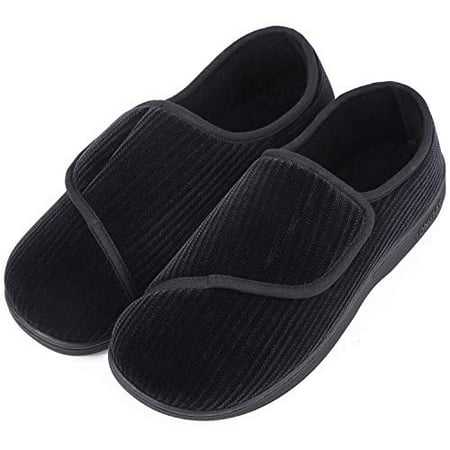 LongBay Men's Memory Foam Diabetic Slippers Comfy Warm Plush Fleece Arthritis Edema Swollen House Shoes (11, Black)