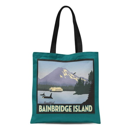 LADDKE Canvas Tote Bag Seattle Bainbridge Island Retro Styled Ferry Vintage Travel Puget Reusable Handbag Shoulder Grocery Shopping