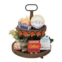 nTRIUQJ Fall Tiered Tray Set - Stylish Home Décor for Thanksgiving with Farmhouse Wood Signage for Pumpkin Theme Table Arrangements B