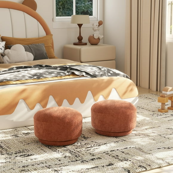 Fuji 15" Mushroom Footstool Ottoman with Spice Orange Fleeced Teddy Fabric
