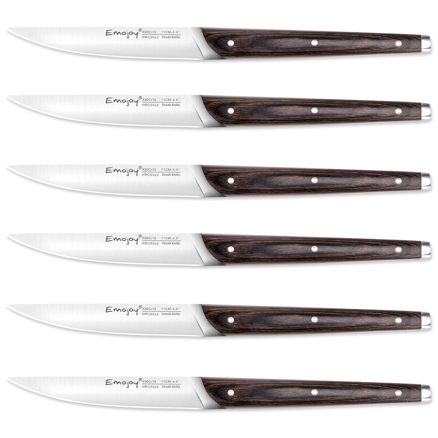 Steak Knives, Emojoy Non Serrated Steak knives 6 Pcs with Gift Box,Rust Proof,Stainless Steel