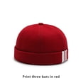thumbnail image 4 of Youkk Mode Skullcap 3 Rayures Imprimé Marin Bonnets Chapeaux INS Style Chaud Docker Casquettes Élégant Chapeau Rond Sans Bord Capot pour Rouge, 4 of 6
