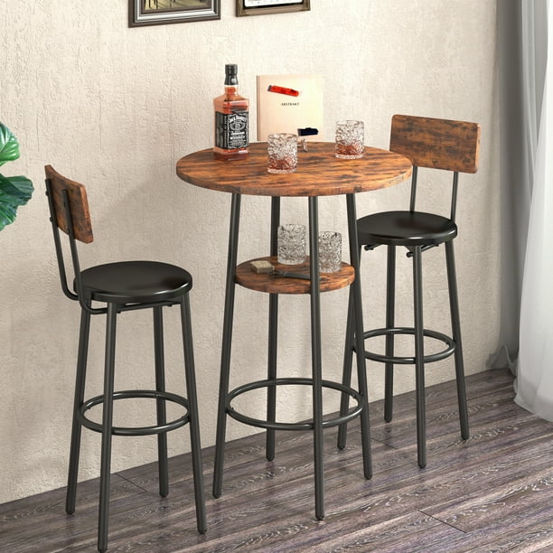 Counter Height Table Set of 3, Breakfast Bar Table and Stool Set