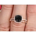 thumbnail image 2 of Milgrain 2.55 Carat Cushion Cut Black Diamond Moissanite Wedding Set Bridal Ring 10k Rose Gold Curved Matching Band Art Deco, 2 of 6