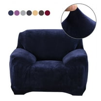 CJC Plush Sofa Covers Stretch Solid Thick Slipcover for 1-Seater Velvet Easy Fit Non-Slip Furniture, Navy Blue