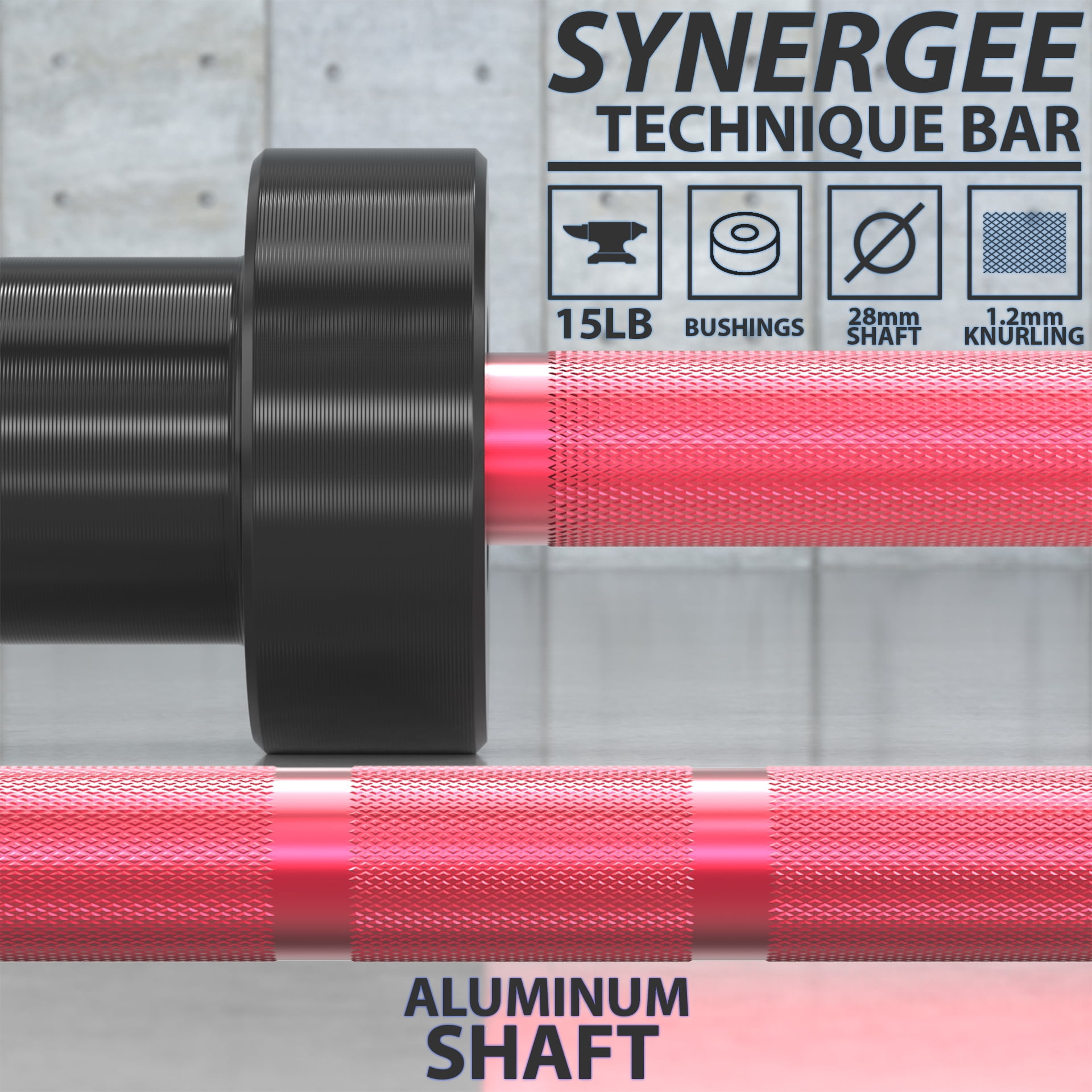 Synergee 15lb Technique Barbell Red Aluminum Bar for Form & Technique Training for Power & Olympic Lifting.
