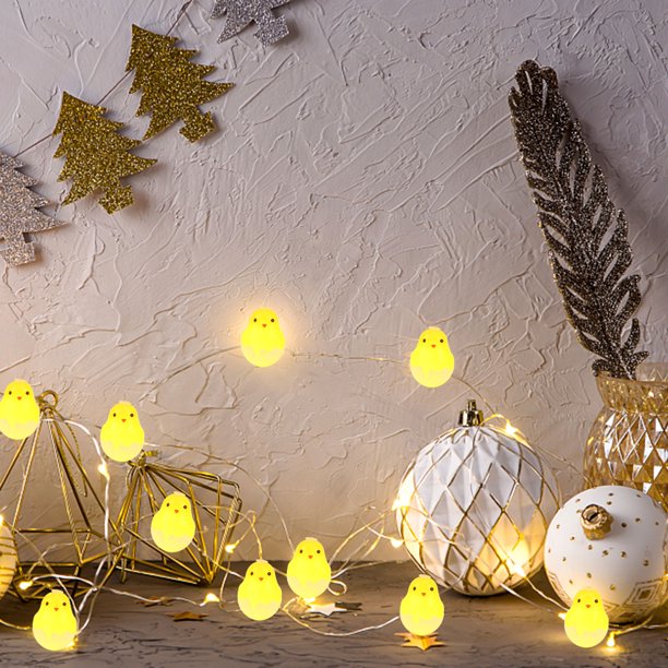 Guirnalda de luces de huevo de Pascua, batería de 10 LED, luz de hadas de pato para habitación de niños (2m)