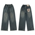 thumbnail image 2 of MIASHUI Girls Denim Pants Simple Jeans Straight Wide Leg Trousers,Navy,5-6 Years, 2 of 8