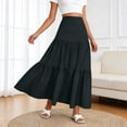 thumbnail image 2 of Dianli A Line Midi Skirt Elastic Waist Ruffled Ankle Length Wave Wrinkle Pleated Design Loose Fit Breathable Pull On Casual Everyday Travel Work To Weekend Maxi Skirt, 2 of 8