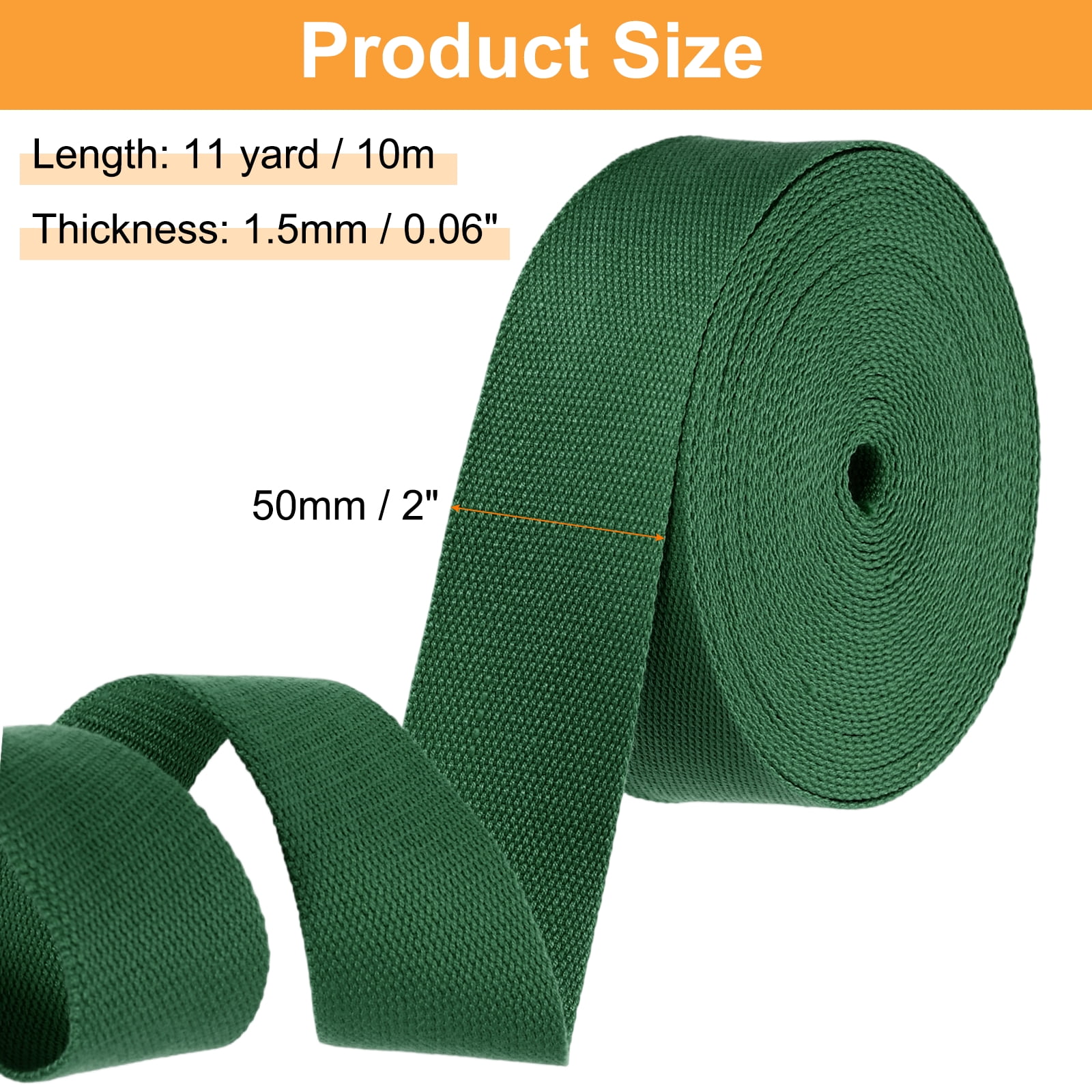 Uxcell Cotton Webbing 2 Inch 11 Yard Polyester Cotton Weave Webbing Strap Twill Tape Ribbon for Arts and Crafts Webbing Tote Bag Handles Cloth Belt Making Outdoor Supplies, Dark Green