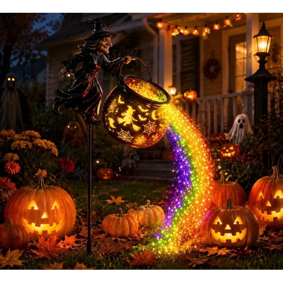 Celoplix Halloween Witch Cauldron Garden Light, 33.5 * 10.7 in, Rainbow Line | Waterproof and Drop-Proof, Multicolor LED Cascade
