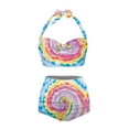 thumbnail image 3 of Suhoaziia Rainbow Spiral Tie Dye Bathing Suits for Women 2 Piece Bikini Swimwear Halter Ruched Bathing Suit Size 2XL Backless Ruched Ruffle High Waist Bikini Tops with Cups, 3 of 6