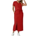 thumbnail image 5 of Bovxnpu Women Skirt Set Casual Office Outfits 2 Piece V Neck Short Sleeve Top High Waisted Slit Skirts, 5 of 8