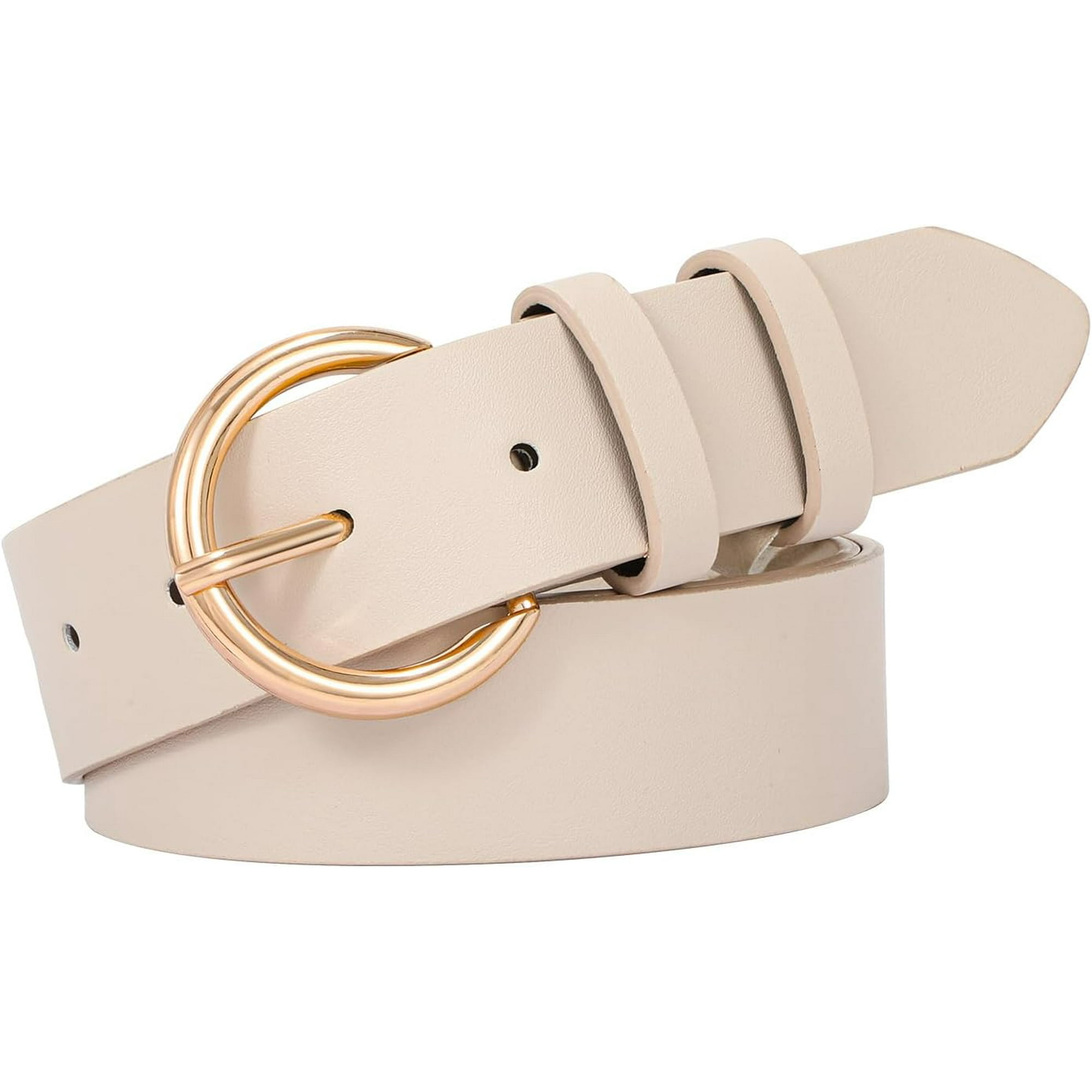 OD Women s Leather Belts for Jeans Dresses Fashion Gold Buckle Ladies Waist Belt 2 Pack Beige Gold Buckle M Fit Pants Size 29 34