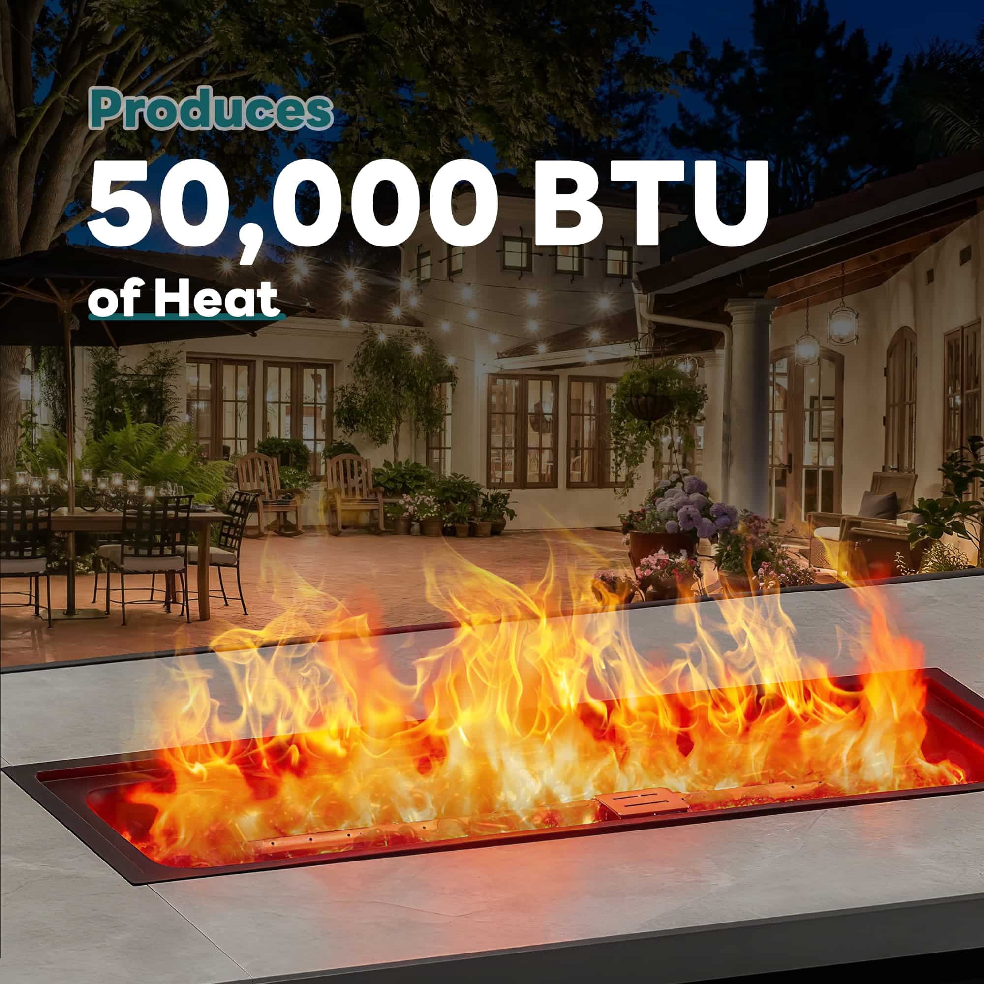 Simenmax 43'' Propane Fire Pit Table, 50,000 BTU Square Outdoor Gas Firepit with Steel Tabletop for Garden, Patio, Deck, Yard