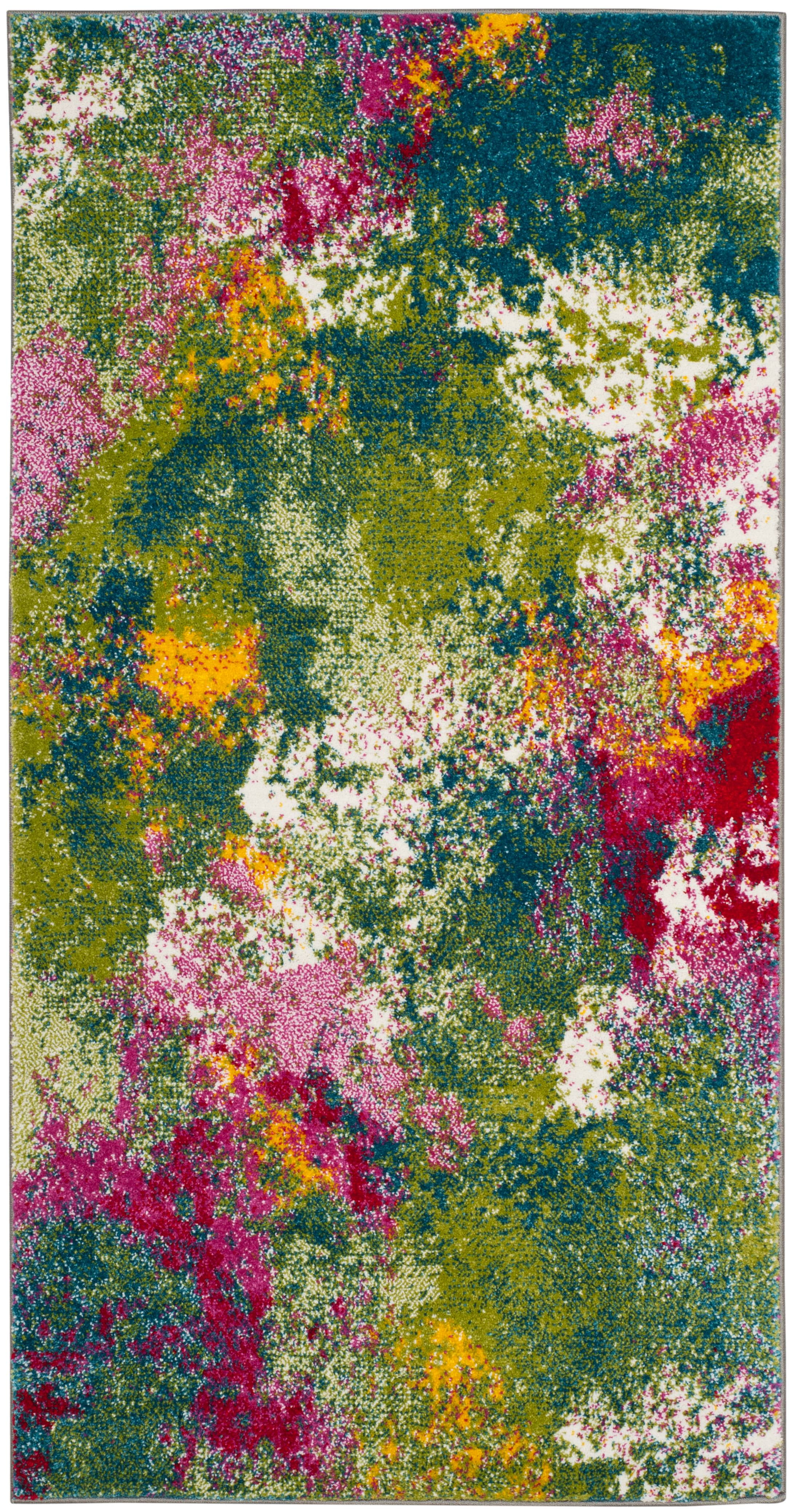 SAFAVIEH Watercolor Janie Abstract Colorful Area Rug, Green/Fuchsia, 2'7" x 5'