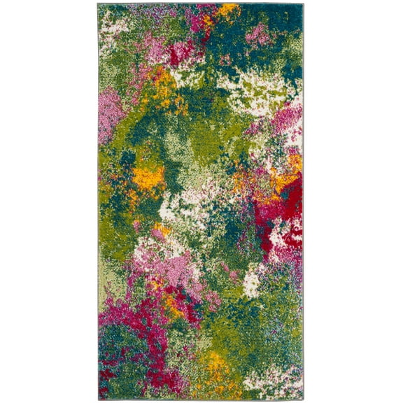 SAFAVIEH Watercolor Janie Abstract Colorful Area Rug, Green/Fuchsia, 2'3" x 4'