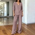 thumbnail image 4 of Hvogkswy Pajamas for Women Set Long Sleeve V Neck Tops and Drawstring Pockets Trousers Oversized 2 Piece Outfits Lightweight Breathable Casual Lounge Sets, 4 of 6