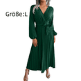 thumbnail image 2 of Escote en V profundo, mangas largas, vestido largo, falda ancha plisada, 2 of 6