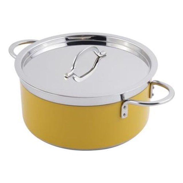 Bon Chef 60302YELLOW 9.37 in. dia. Classic Country French Collection 4 quart Pot with Cover, Yellow - 9 oz