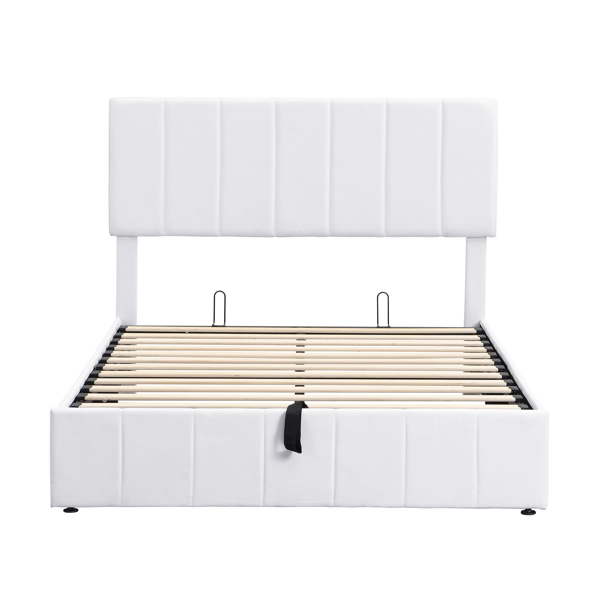 Full Upholstered Platform Bed 78.3 Inch, Hydraulic Storage System Bed Frame with Linen Fabric Headboard, No Box Spring Needed, White