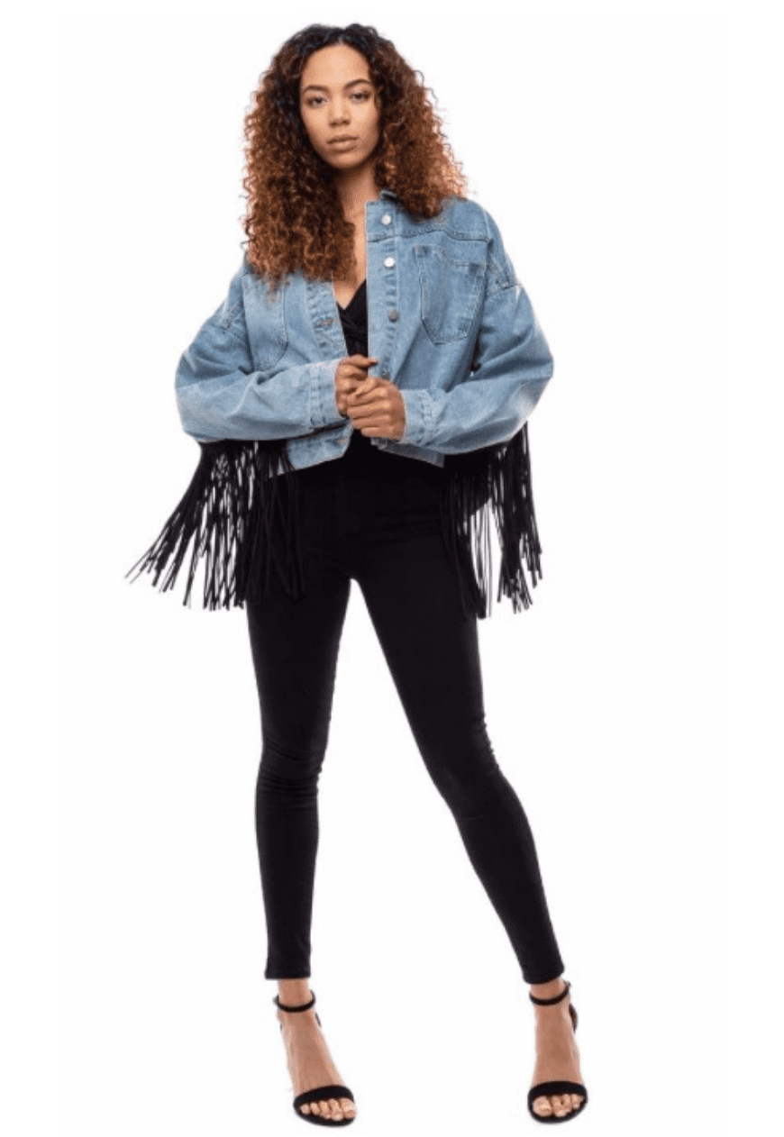 Harper Over Sized Denim Fringe Jacket 