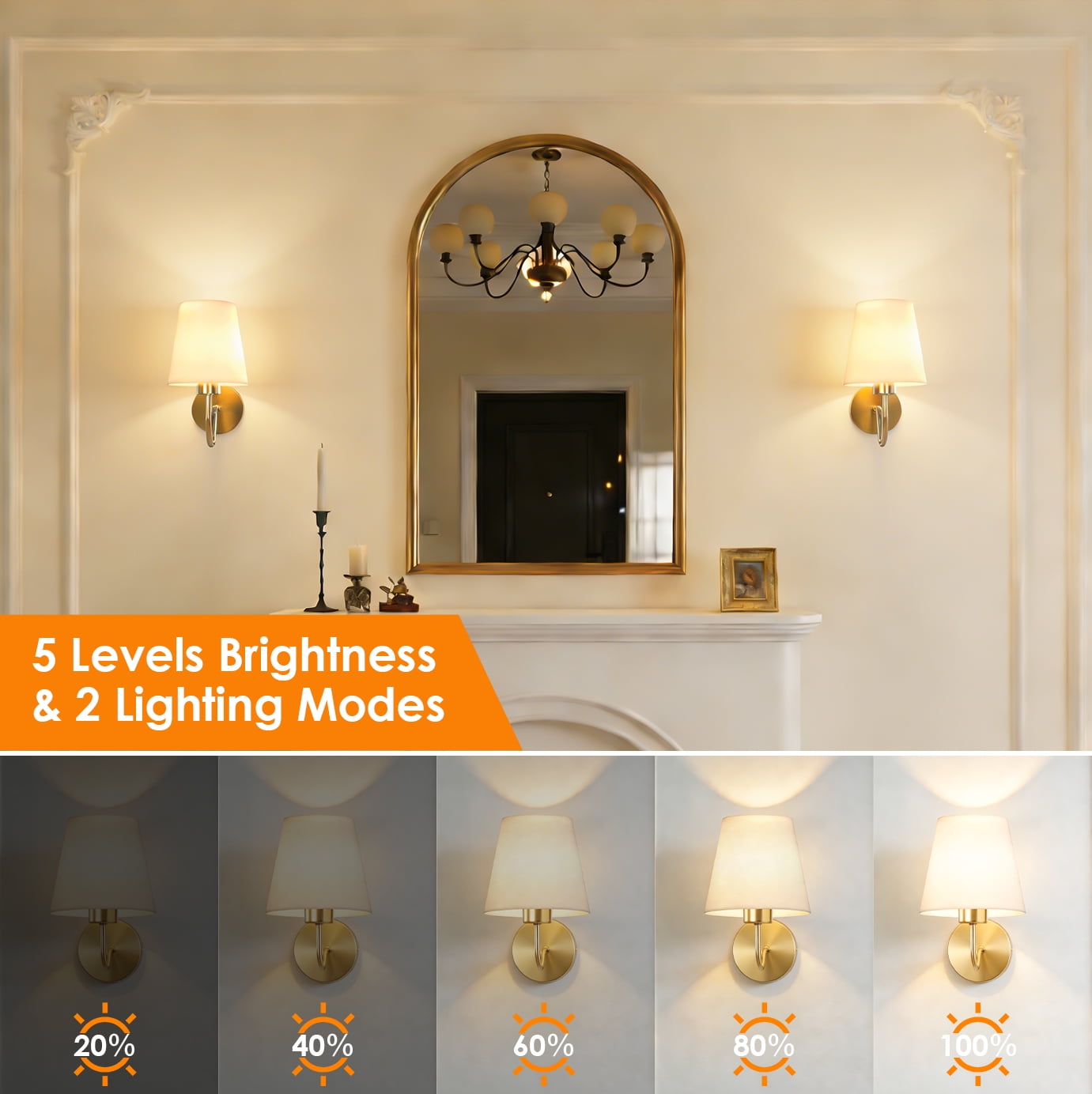DAYBETTER Battery Operated Wall Sconces Set of 2, 3 ColorTems & RGB Cordless Rechargeable Warm Lights with Remote Control for Home Decor