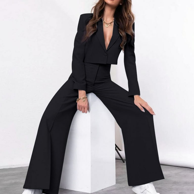 Pants Suits for Women Dressy 2 Piece Casual Plus Size Open Front Blazer  Pant Suit Set Wedding Prom Work Business Suit