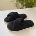 thumbnail image 3 of Zapatillas de casa con correa cruzada, pantuflas deslizantes para interiores y exteriores para mujer (negro 44-45), 3 of 9