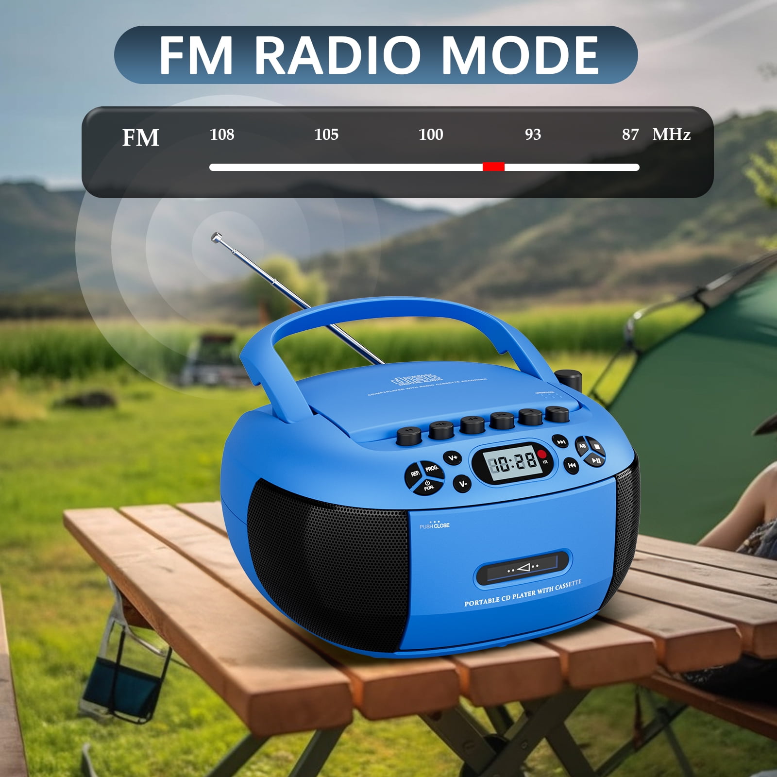 LC-dolida CD Player Boombox, Portable Cassette Player Combo with Bluetooth CD MP3 CD-R CD-R FA Radio AC/DC Powered with Remote Control, Stereo Sound for Home, Kids ,Outdoor, Gift(Blue)