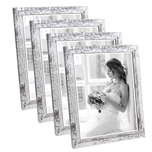 Q.Hou 8x10 Picture Frame Wood Patten Gold Photo Frames Packs 4  for Tabletop 