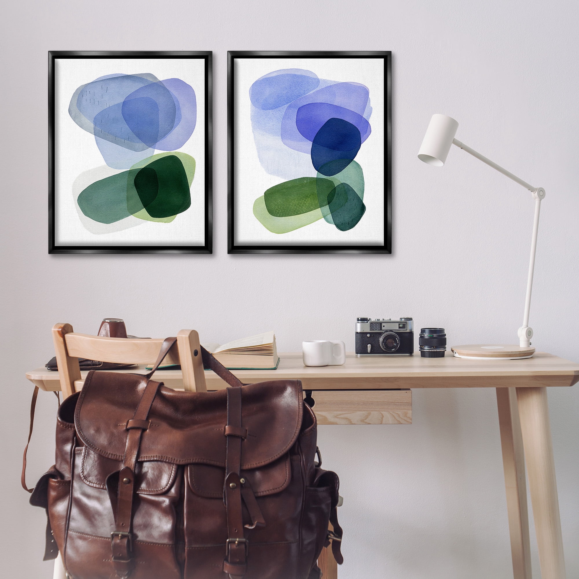 Stupell Industries Minimal Oblong Shapes Abstract Painting Black Floater Framed Canvas Art Print Wall Art, 25 x 31, Set of 2